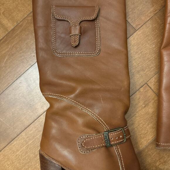 Zodiac Brown Leather Knee High Boots Block Heel Utility Pocket Y2K 2000s 5M main image 4
